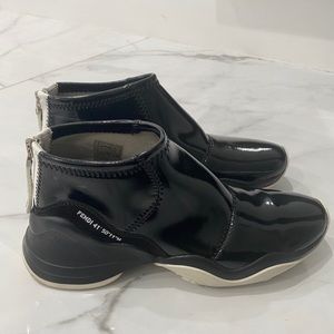 Womens Fendi Patent Black Ffluid Trainers Sneakers